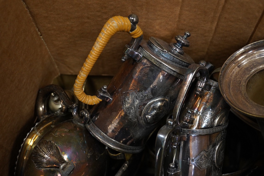 A quantity of assorted plated items, including tea set, sauce boats, entree dishes, jugs, pots etc. Condition - varies